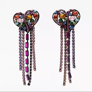 Jeweled Heart Dangle Earrings